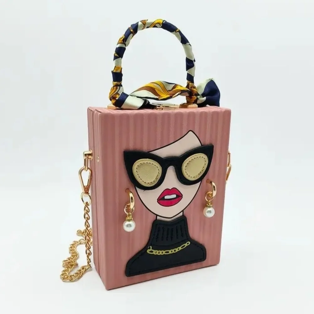 Trendy Pink Graphic Clutch with Gold Accents